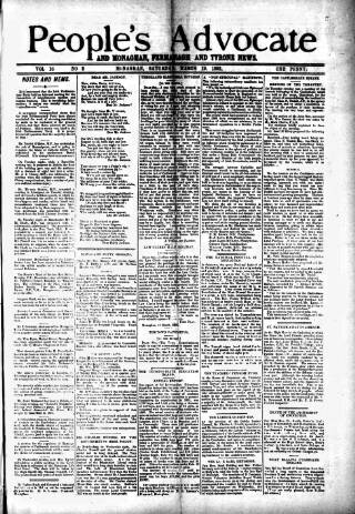 cover page of People's Advocate and Monaghan, Fermanagh, and Tyrone News published on March 19, 1892