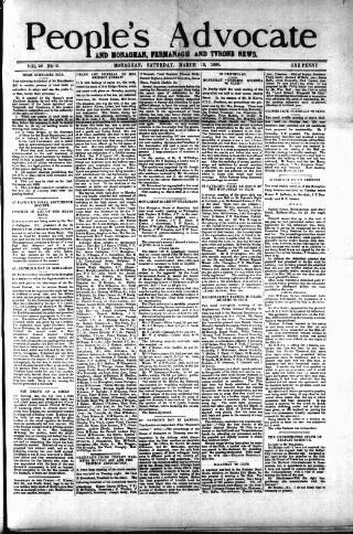 cover page of People's Advocate and Monaghan, Fermanagh, and Tyrone News published on March 19, 1898