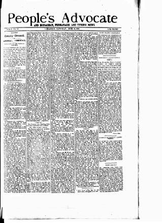 cover page of People's Advocate and Monaghan, Fermanagh, and Tyrone News published on June 18, 1904