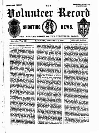 cover page of Volunteer Record & Shooting News published on February 2, 1889