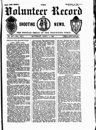 cover page of Volunteer Record & Shooting News published on April 4, 1891