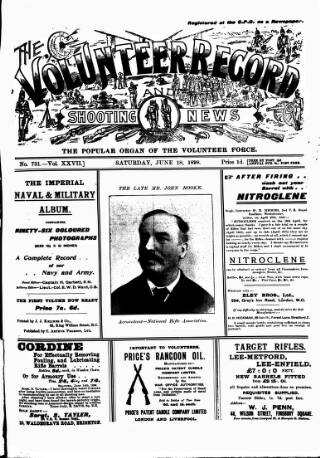 cover page of Volunteer Record & Shooting News published on June 18, 1898