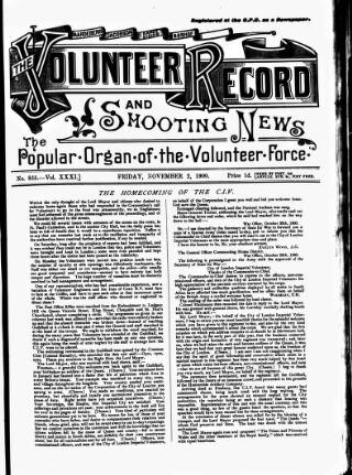 cover page of Volunteer Record & Shooting News published on November 2, 1900