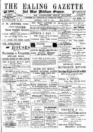 cover page of Ealing Gazette and West Middlesex Observer published on June 18, 1904