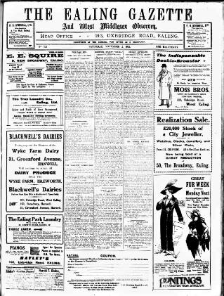 cover page of Ealing Gazette and West Middlesex Observer published on November 2, 1912