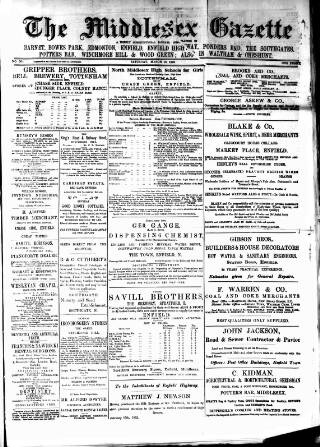 cover page of Middlesex Gazette published on March 19, 1892