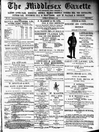 cover page of Middlesex Gazette published on November 2, 1907