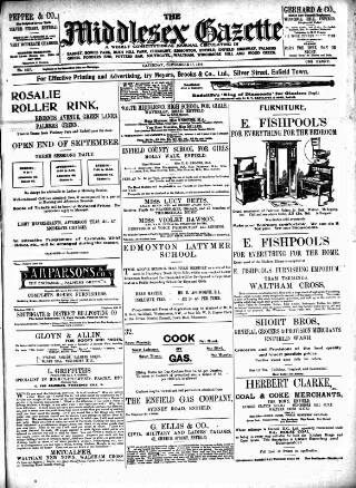 cover page of Middlesex Gazette published on September 17, 1910