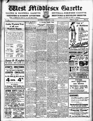cover page of West Middlesex Gazette published on February 2, 1924