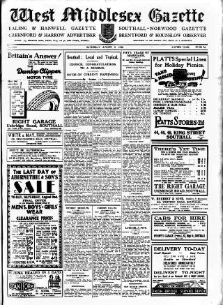cover page of West Middlesex Gazette published on August 2, 1930
