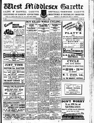 cover page of West Middlesex Gazette published on April 4, 1931
