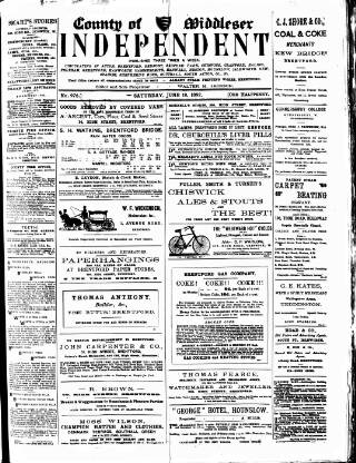 cover page of Middlesex Independent published on June 18, 1892