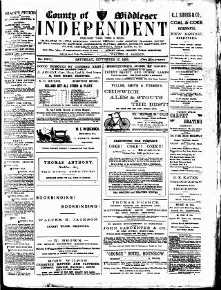 cover page of Middlesex Independent published on September 17, 1892