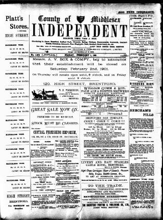 cover page of Middlesex Independent published on February 2, 1901