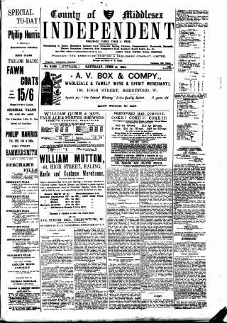 cover page of Middlesex Independent published on June 18, 1904
