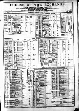 cover page of Course of the Exchange published on June 18, 1880