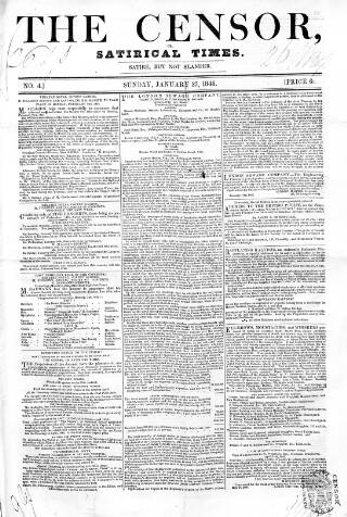 cover page of Censor or Satirical Times published on January 25, 1846
