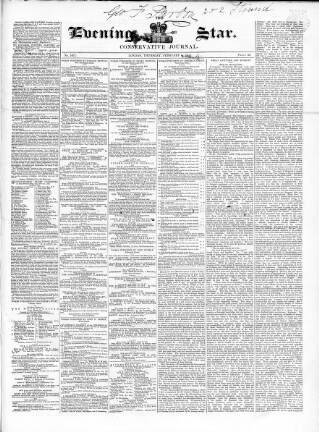 cover page of Evening Star (London) published on February 2, 1843