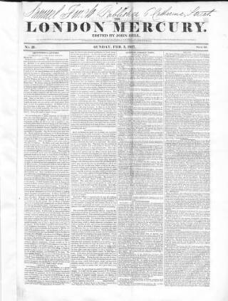 cover page of London Mercury 1836 published on February 5, 1837