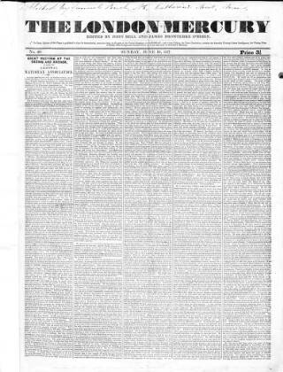 cover page of London Mercury 1836 published on June 18, 1837