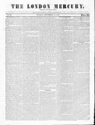 cover page of London Mercury 1836 published on September 17, 1837