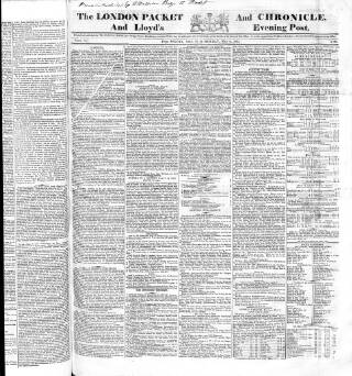 cover page of London Packet and New Lloyd's Evening Post published on May 2, 1825