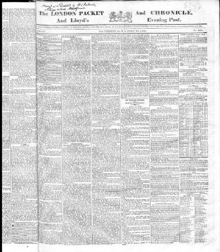cover page of London Packet and New Lloyd's Evening Post published on February 2, 1827