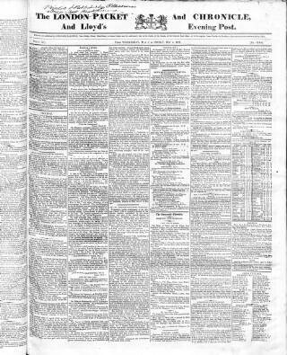 cover page of London Packet and New Lloyd's Evening Post published on May 4, 1827