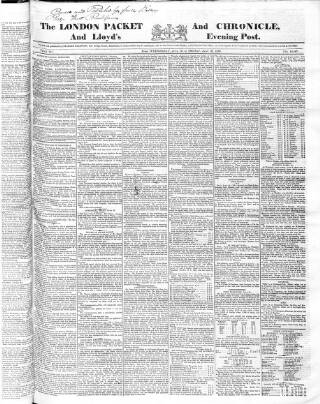 cover page of London Packet and New Lloyd's Evening Post published on June 18, 1830