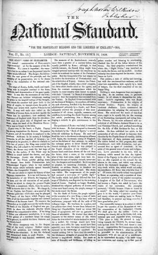 cover page of National Standard published on November 27, 1858