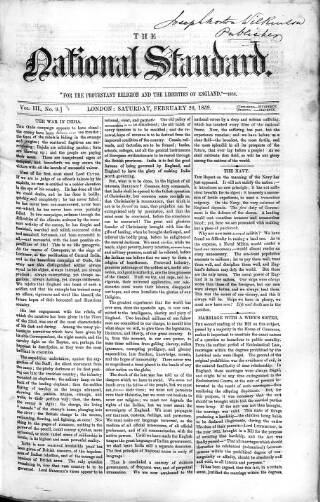 cover page of National Standard published on February 26, 1859