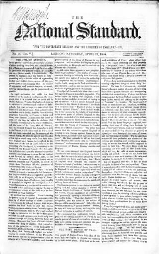 cover page of National Standard published on April 21, 1860