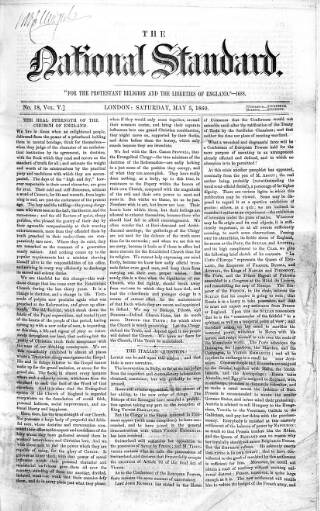 cover page of National Standard published on May 5, 1860
