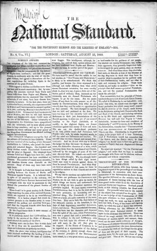 cover page of National Standard published on August 25, 1860