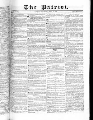 cover page of Patriot published on June 18, 1834