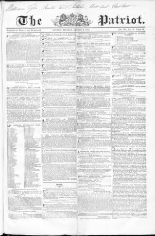 cover page of Patriot published on August 2, 1841