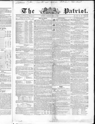 cover page of Patriot published on May 2, 1842