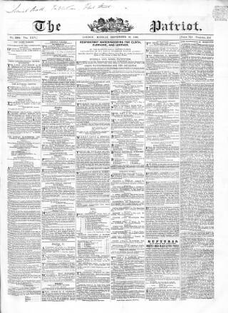 cover page of Patriot published on September 17, 1855