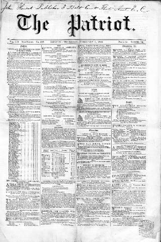 cover page of Patriot published on February 2, 1865