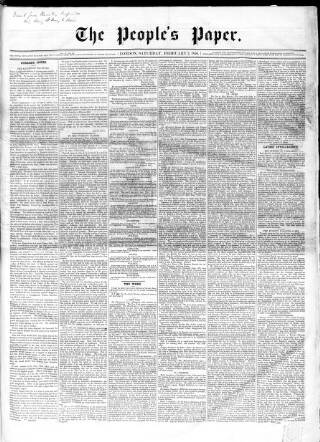 cover page of People's Paper published on February 2, 1856