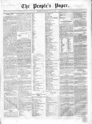 cover page of People's Paper published on November 28, 1857