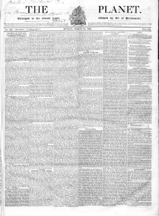 cover page of Planet published on March 19, 1843