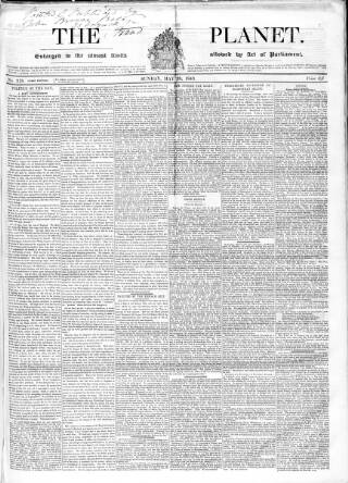 cover page of Planet published on May 28, 1843