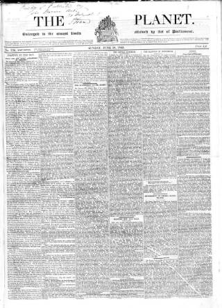 cover page of Planet published on June 18, 1843