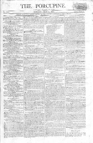 cover page of Porcupine published on May 4, 1801