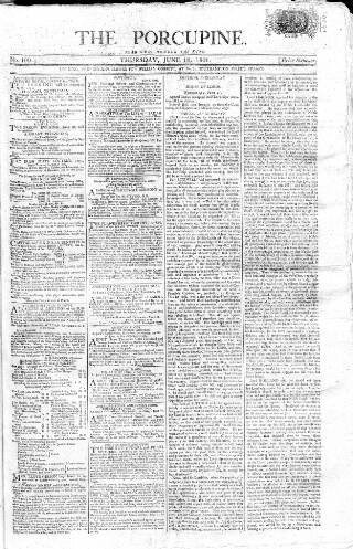 cover page of Porcupine published on June 18, 1801