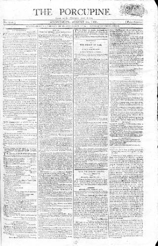cover page of Porcupine published on August 26, 1801