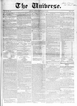 cover page of Universe published on September 17, 1847
