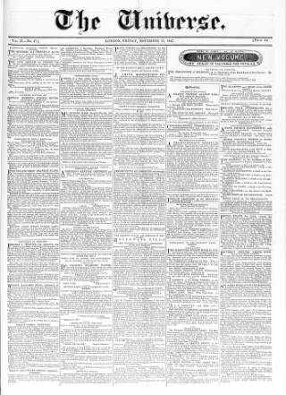 cover page of Universe published on November 12, 1847