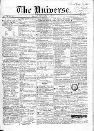 cover page of Universe published on May 12, 1848